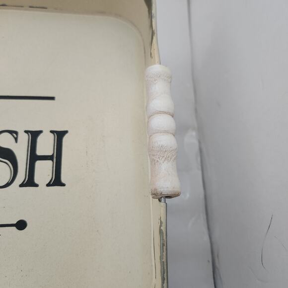 Cottage/farm distressed metal tray with wood handles - Picture 3 of 4